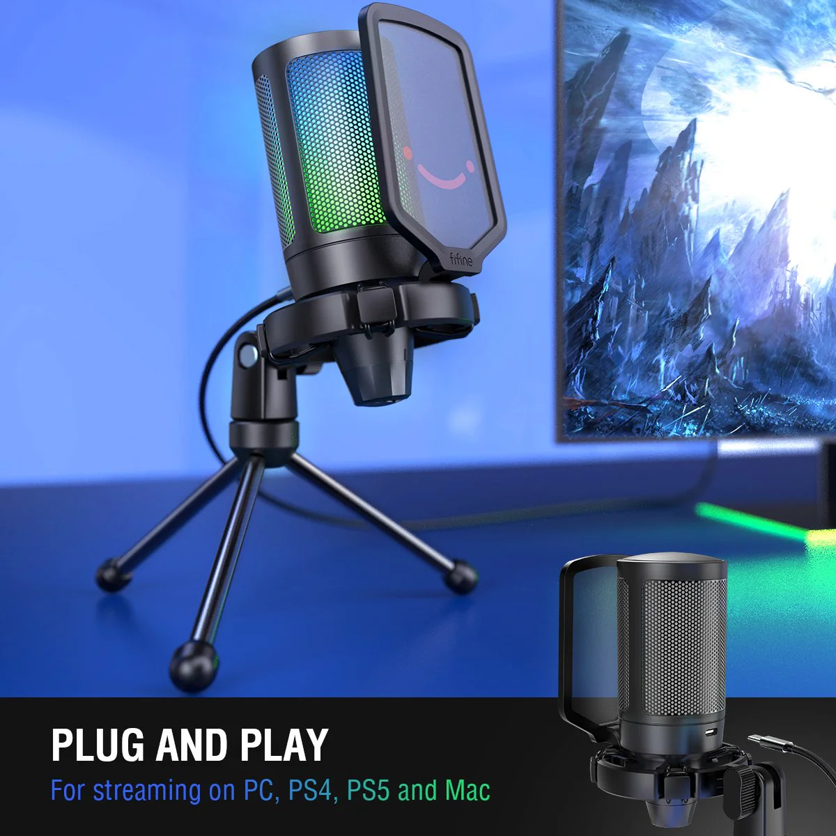 FIFINE AmpliGame A6V USB Condenser Microphone with RGB - Image 12