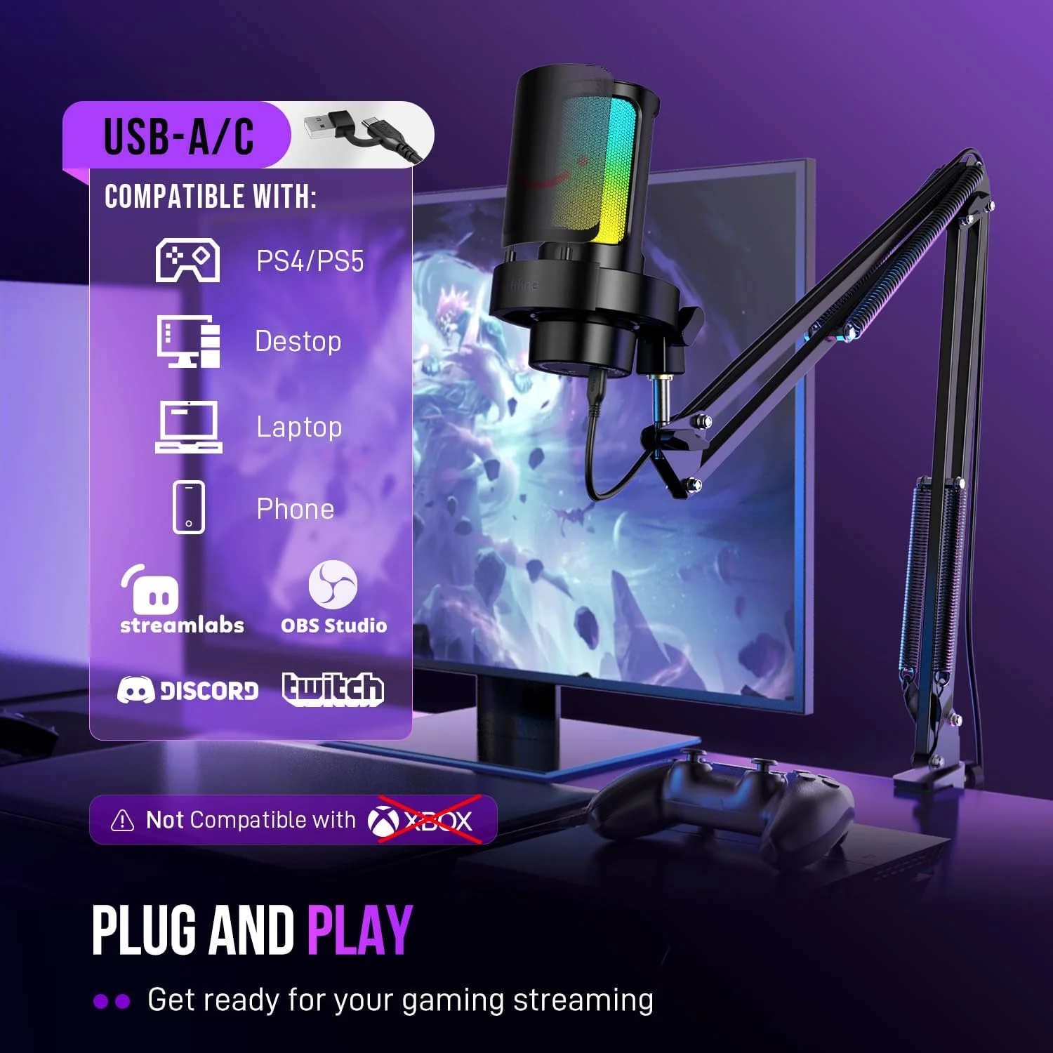 FIFINE AmpliGame A8 USB Condenser Microphone with RGB - Image 12