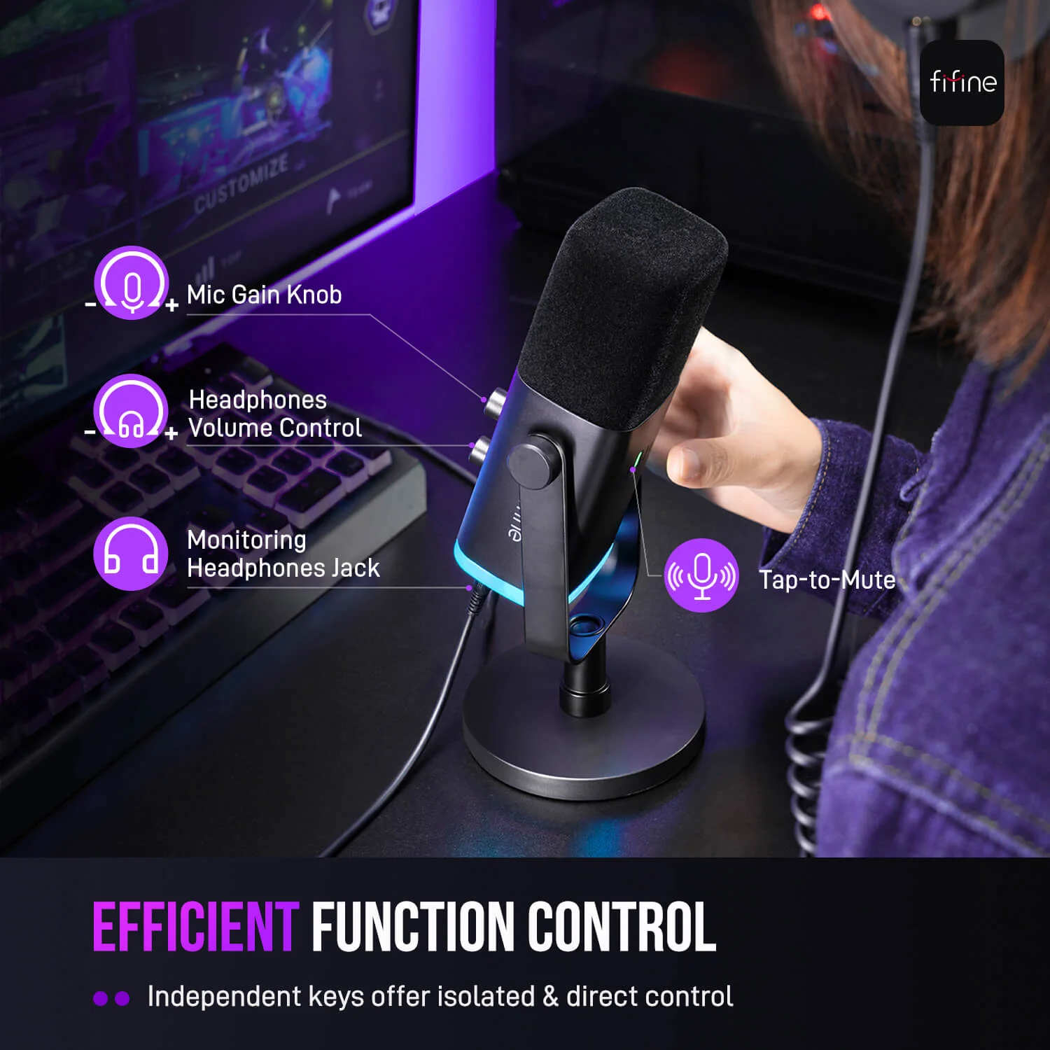 FIFINE AmpliGame AM8 USB/XLR Dynamic Microphone with RGB - Image 37