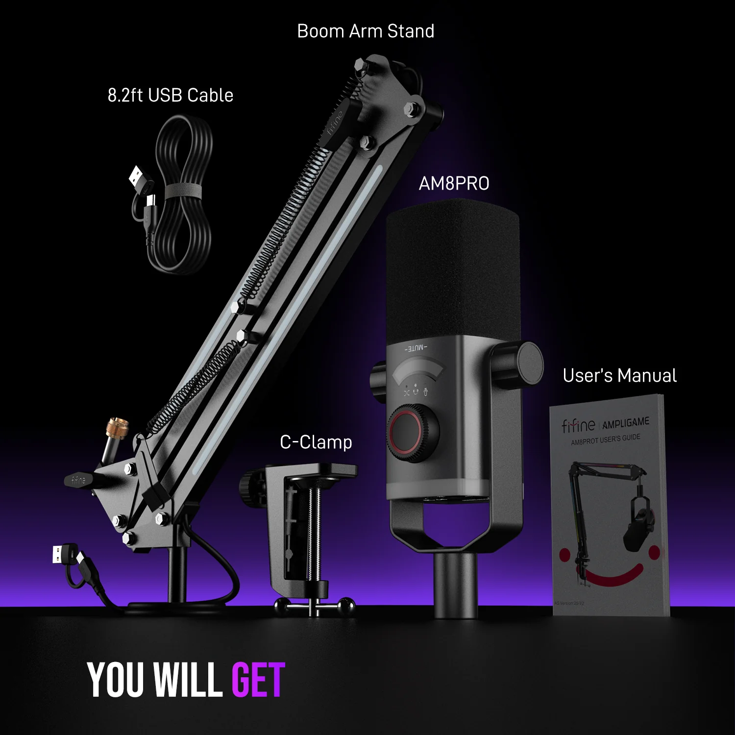 FIFINE AmpliGame AM8PROT USB/XLR Dynamic Microphone Kit with RGB Boom Arm Stand - Image 11