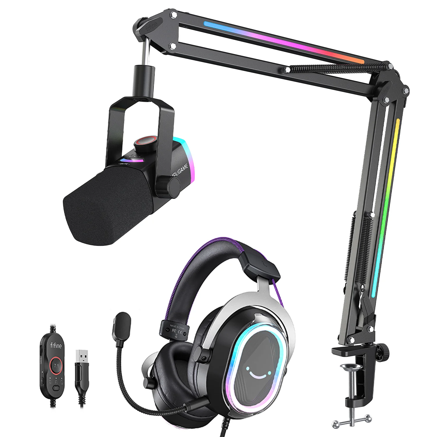 FIFINE AmpliGame AM8PROT USB/XLR Dynamic Microphone Kit with RGB Boom Arm Stand - Image 20