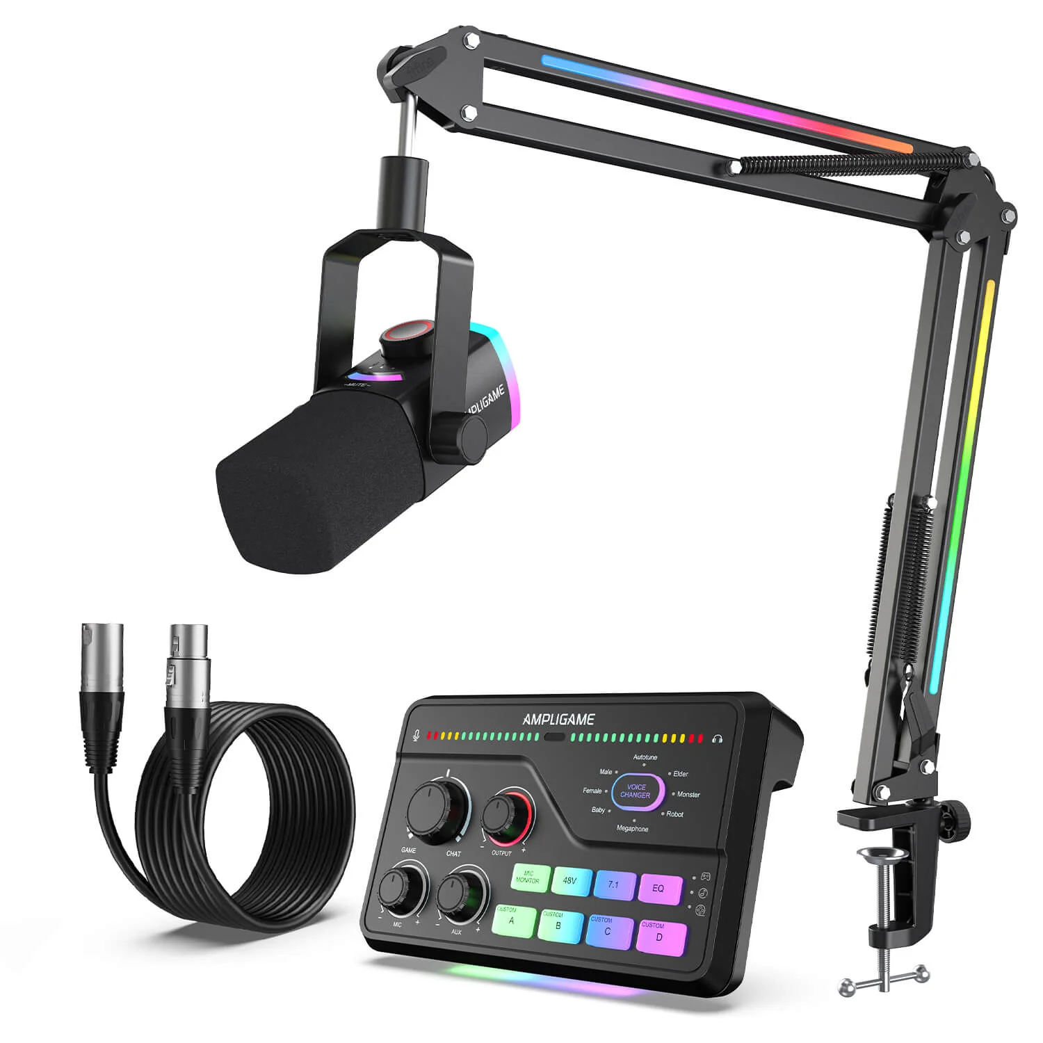 FIFINE AmpliGame AM8PROT USB/XLR Dynamic Microphone Kit with RGB Boom Arm Stand - Image 21