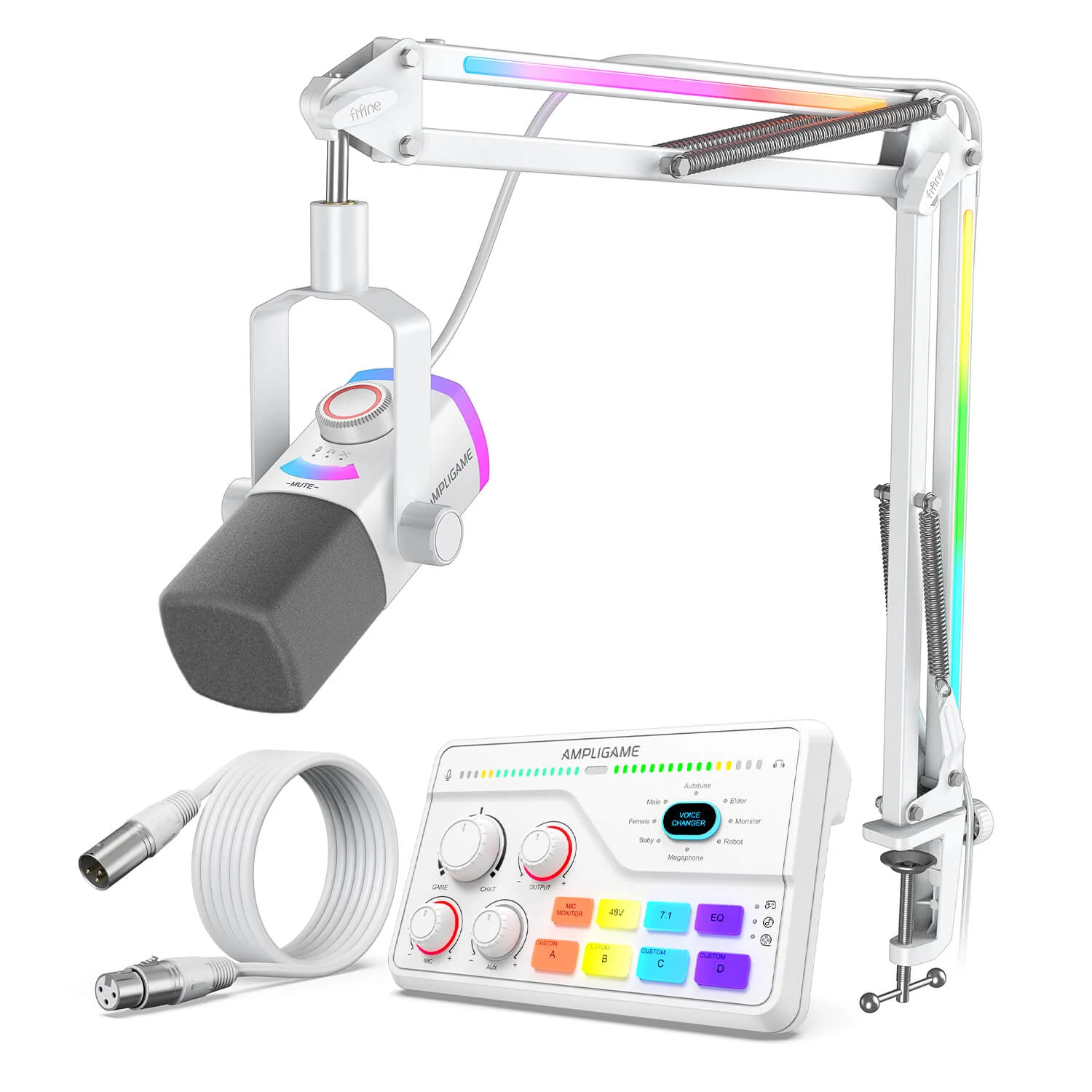 FIFINE AmpliGame AM8PROT USB/XLR Dynamic Microphone Kit with RGB Boom Arm Stand - Image 23