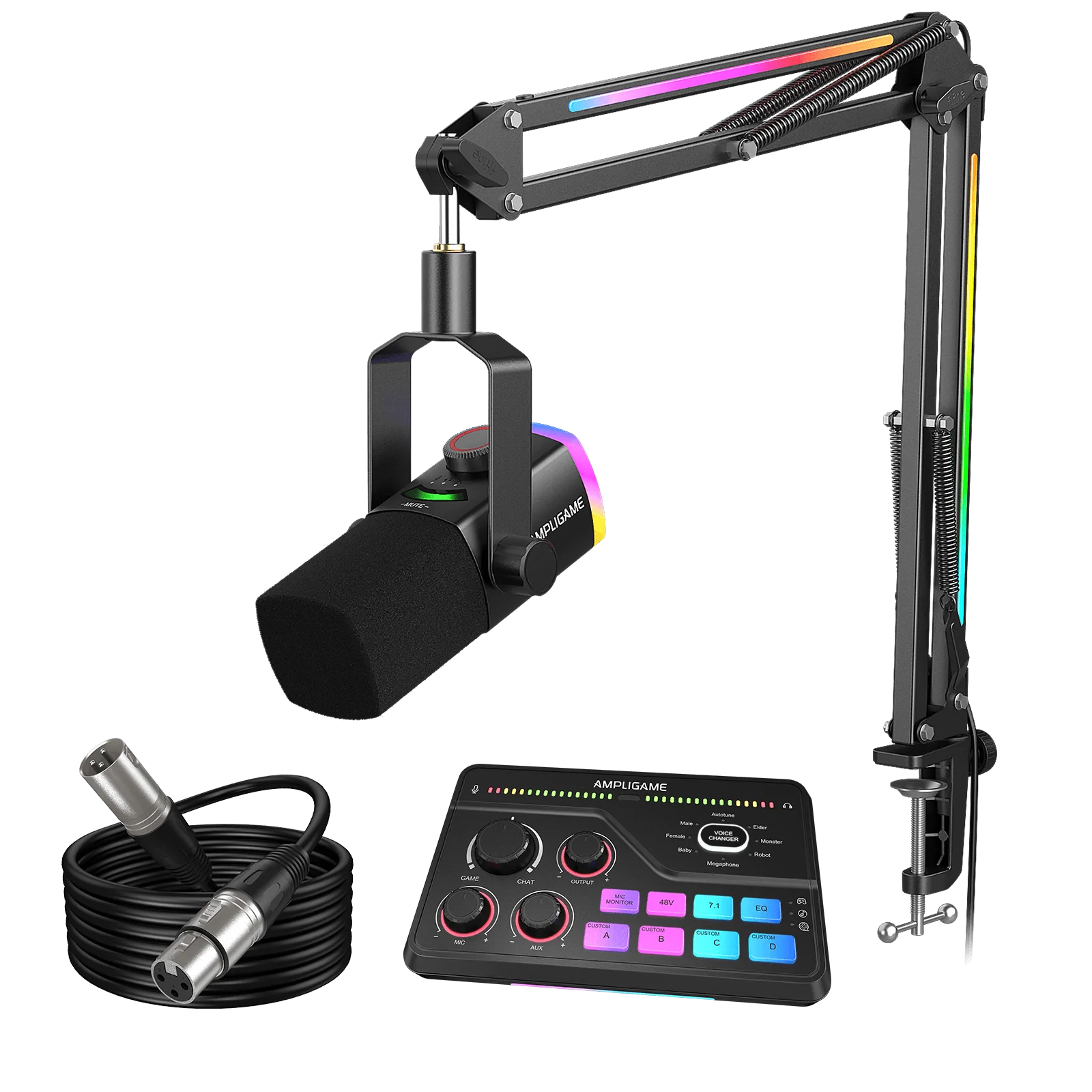 FIFINE AmpliGame AM8PROT USB/XLR Dynamic Microphone Kit with RGB Boom Arm Stand - Image 26