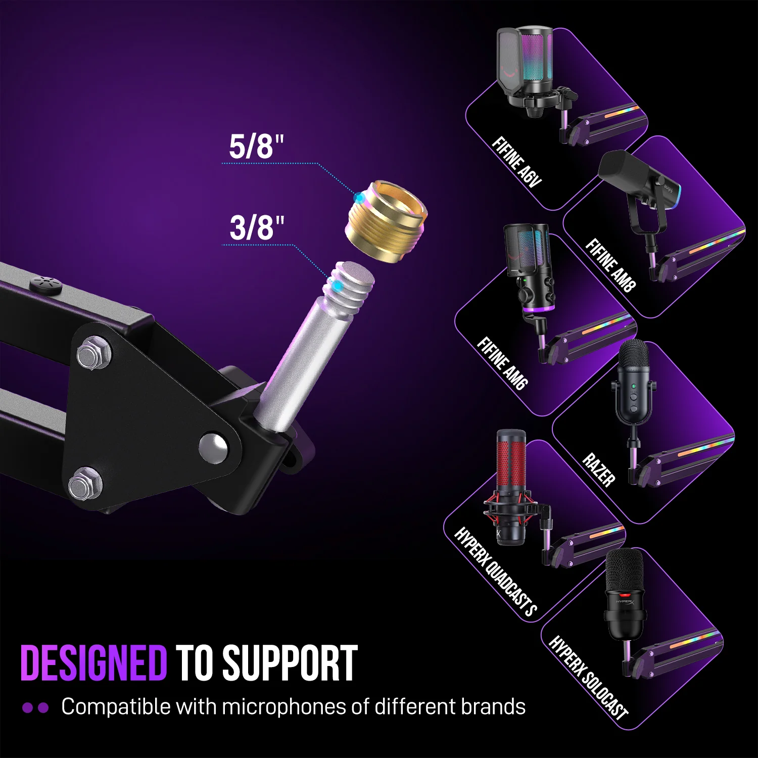FIFINE AmpliGame BM38 RGB Microphone Boom Arm Stand - Image 7