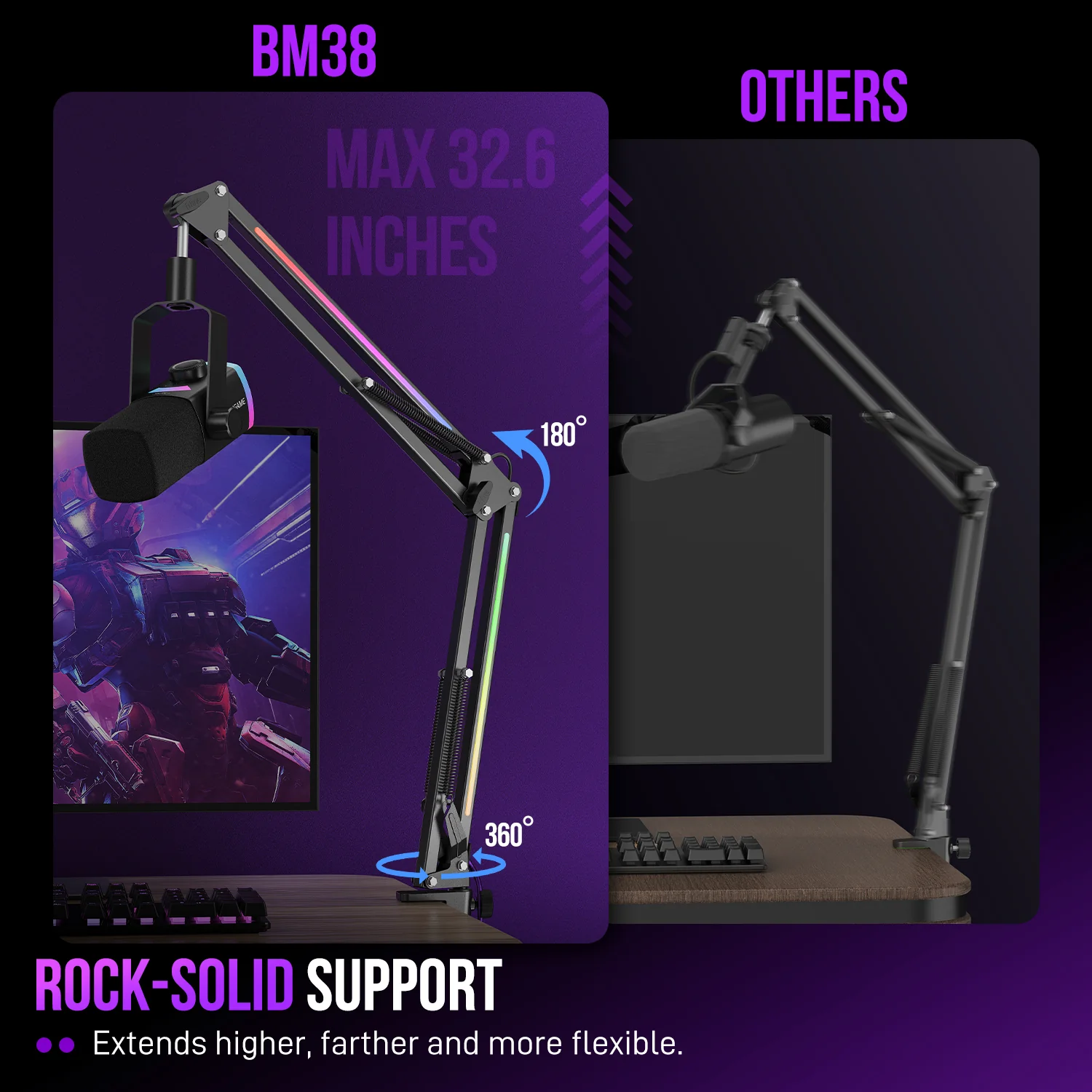 FIFINE AmpliGame BM38 RGB Microphone Boom Arm Stand - Image 8