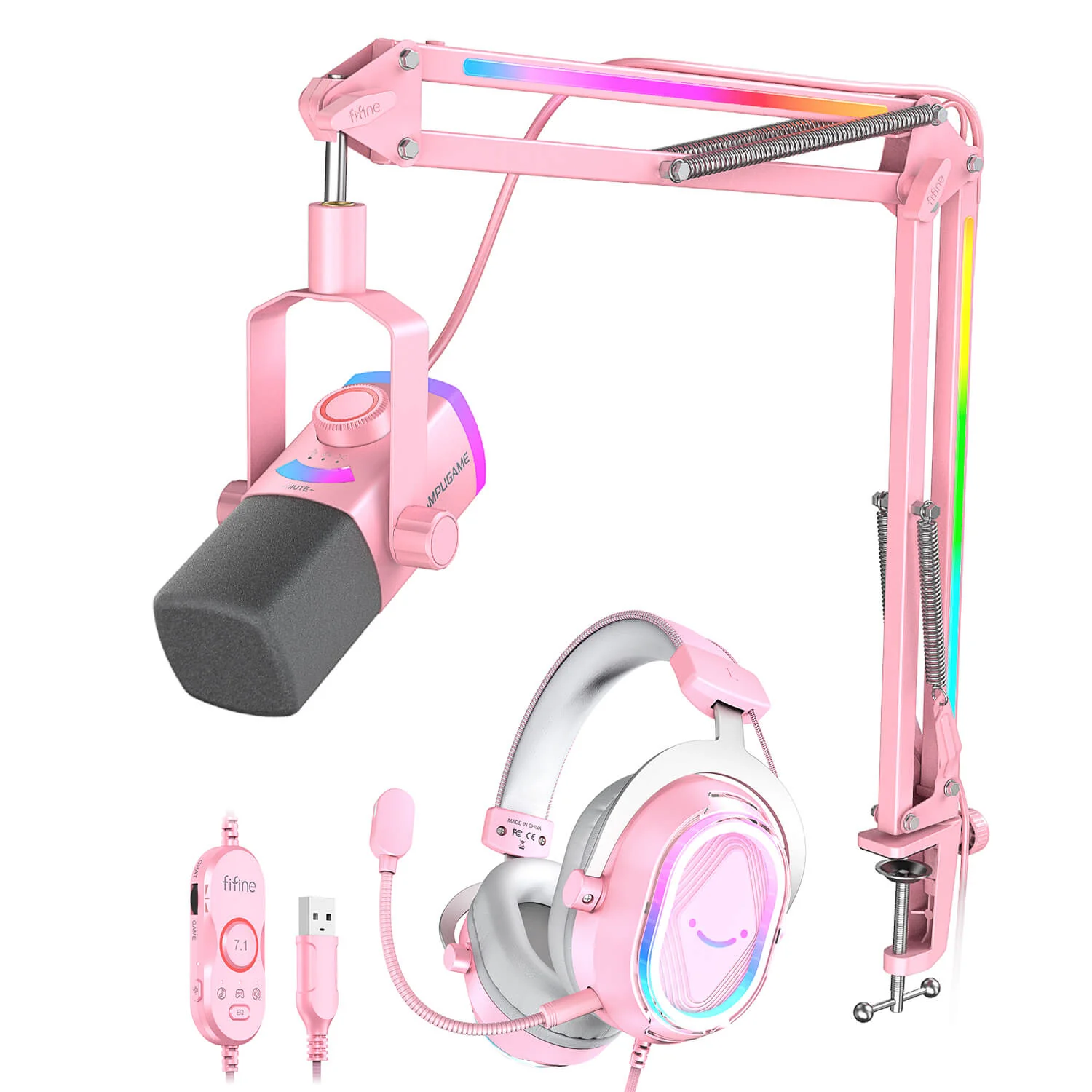 FIFINE AmpliGame AM8PROT USB/XLR Dynamic Microphone Kit with RGB Boom Arm Stand - Image 24
