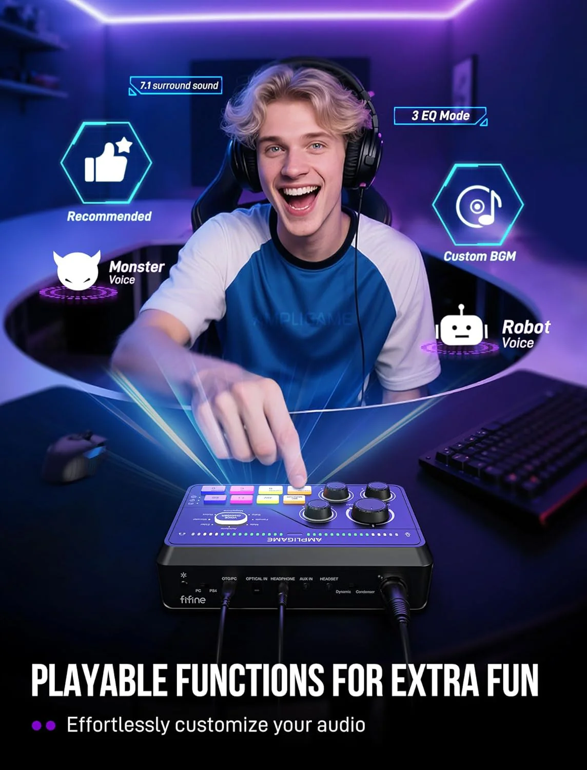 FIFINE Gaming Bundle: AM8 Microphone + SC8 Audio Mixer - Image 3