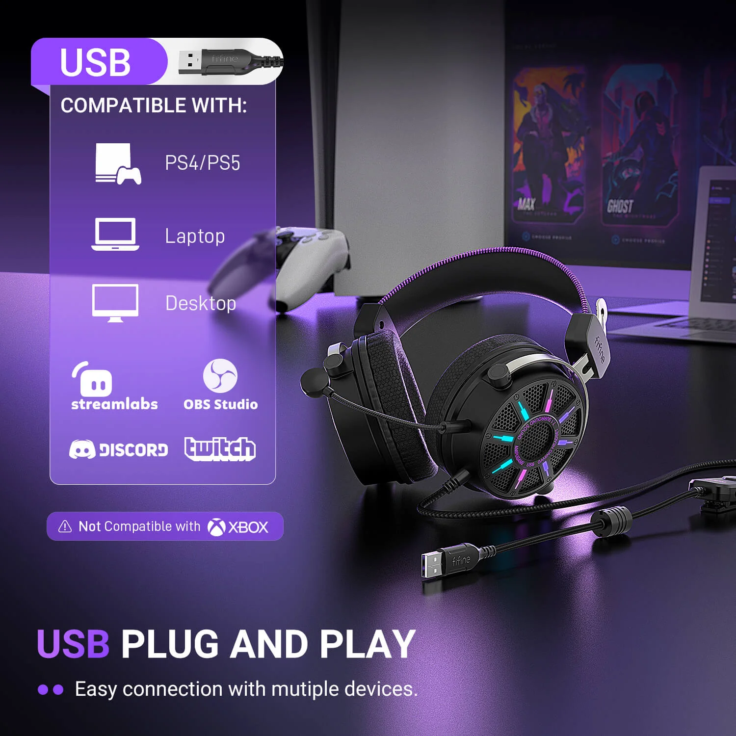 FIFINE AmpliGame H19 Open-Back Gaming Headset with RGB - Image 10