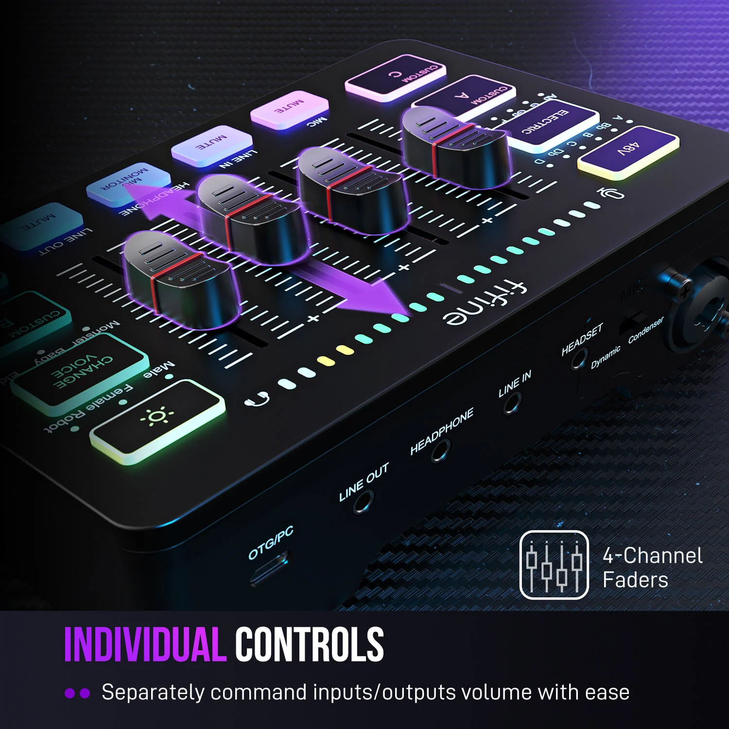 FIFINE AmpliGame SC3 Gaming Audio Mixer with RGB - Image 6