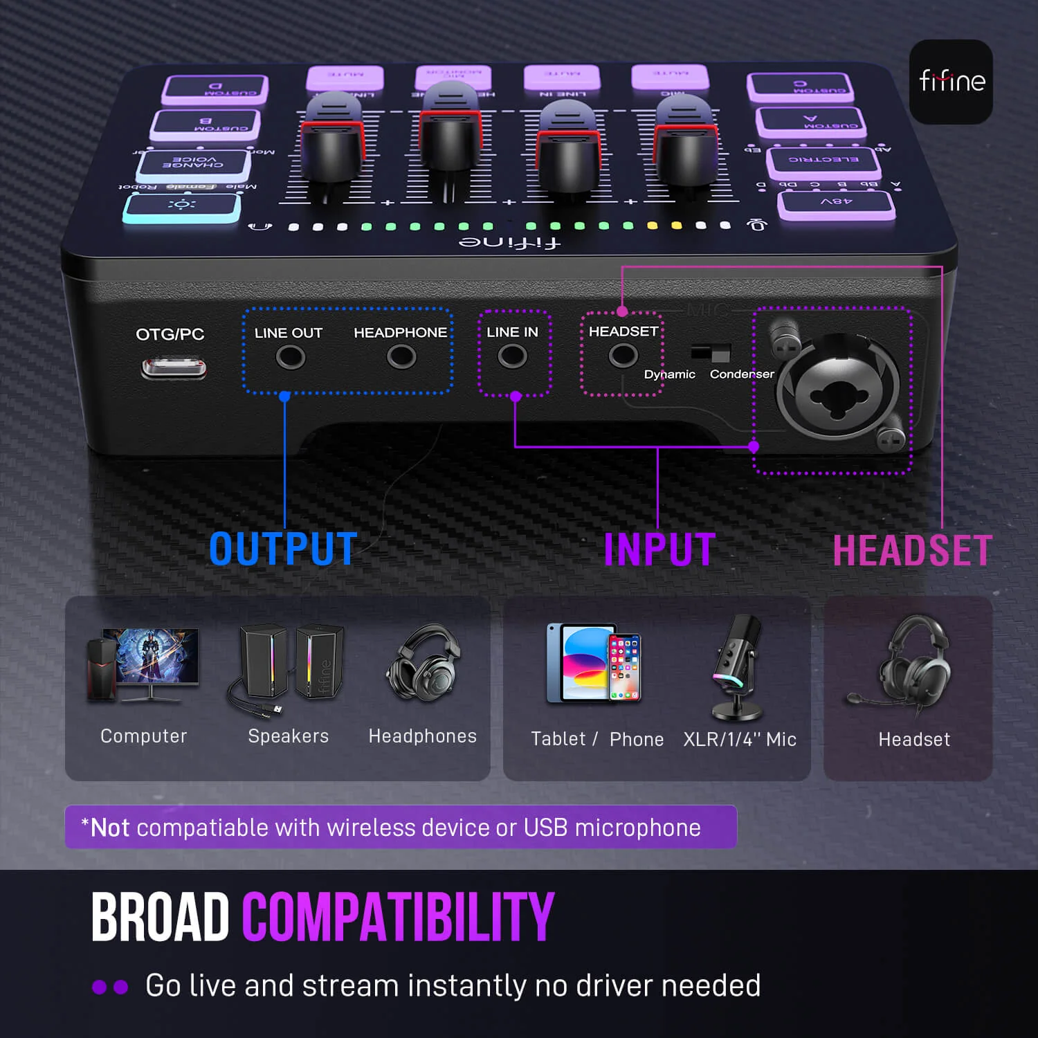 FIFINE AmpliGame SC3 Gaming Audio Mixer with RGB - Image 8