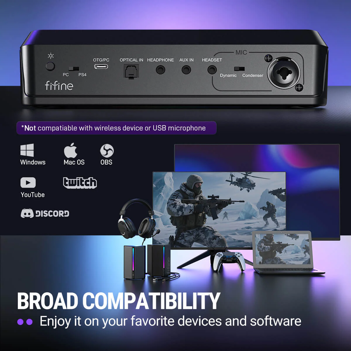 FIFINE AmpliGame SC8 Gaming Audio Mixer with RGB - Image 12