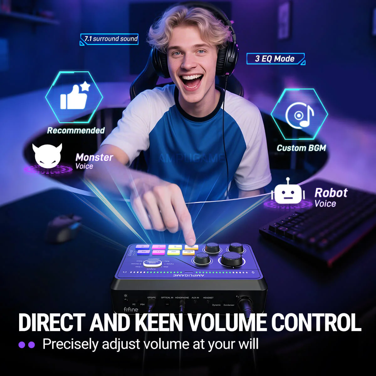 FIFINE AmpliGame SC8 Gaming Audio Mixer with RGB - Image 6