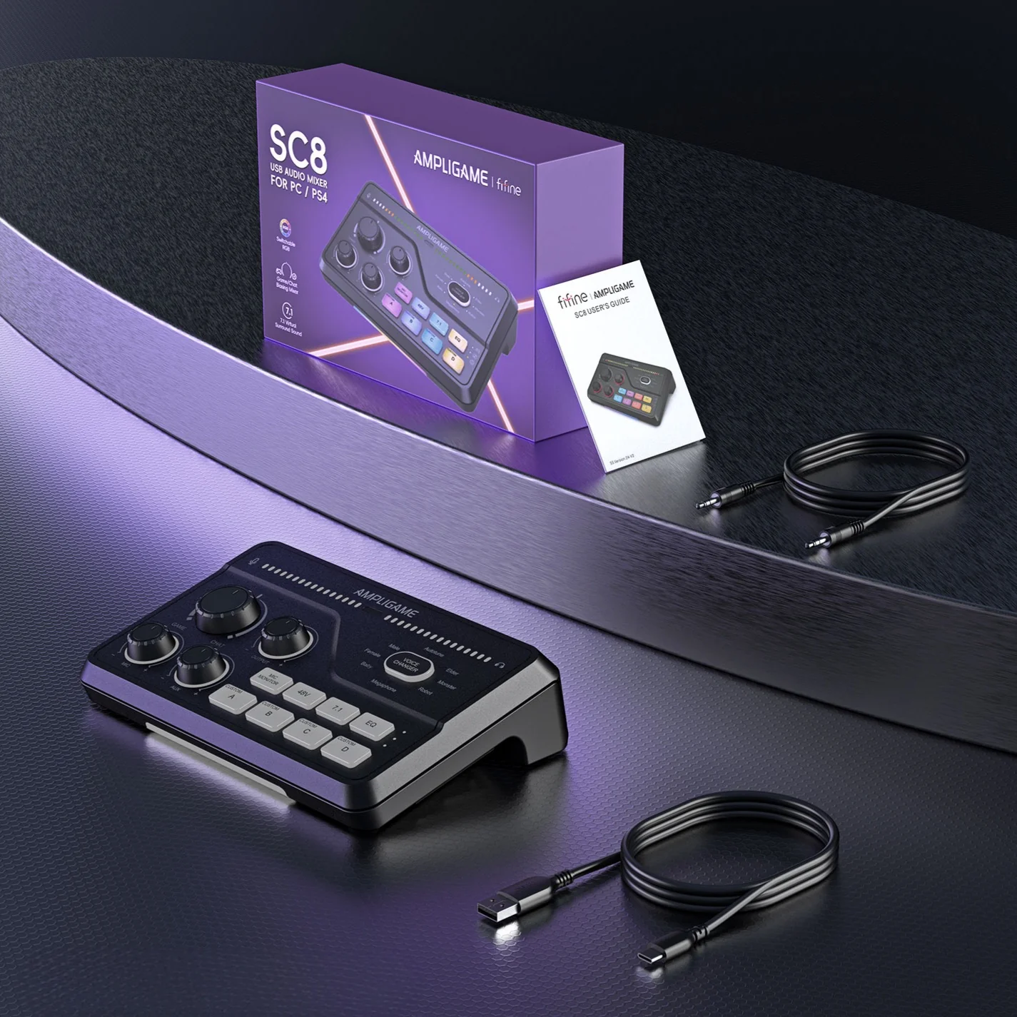 FIFINE AmpliGame SC8 Gaming Audio Mixer with RGB - Image 8
