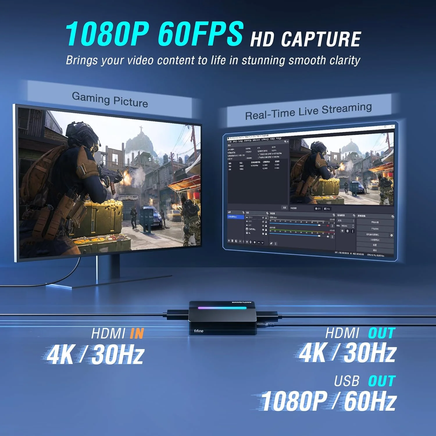 FIFINE AmpliGame V3 4K/2K/1080P HD Capture Card with RGB - Image 4