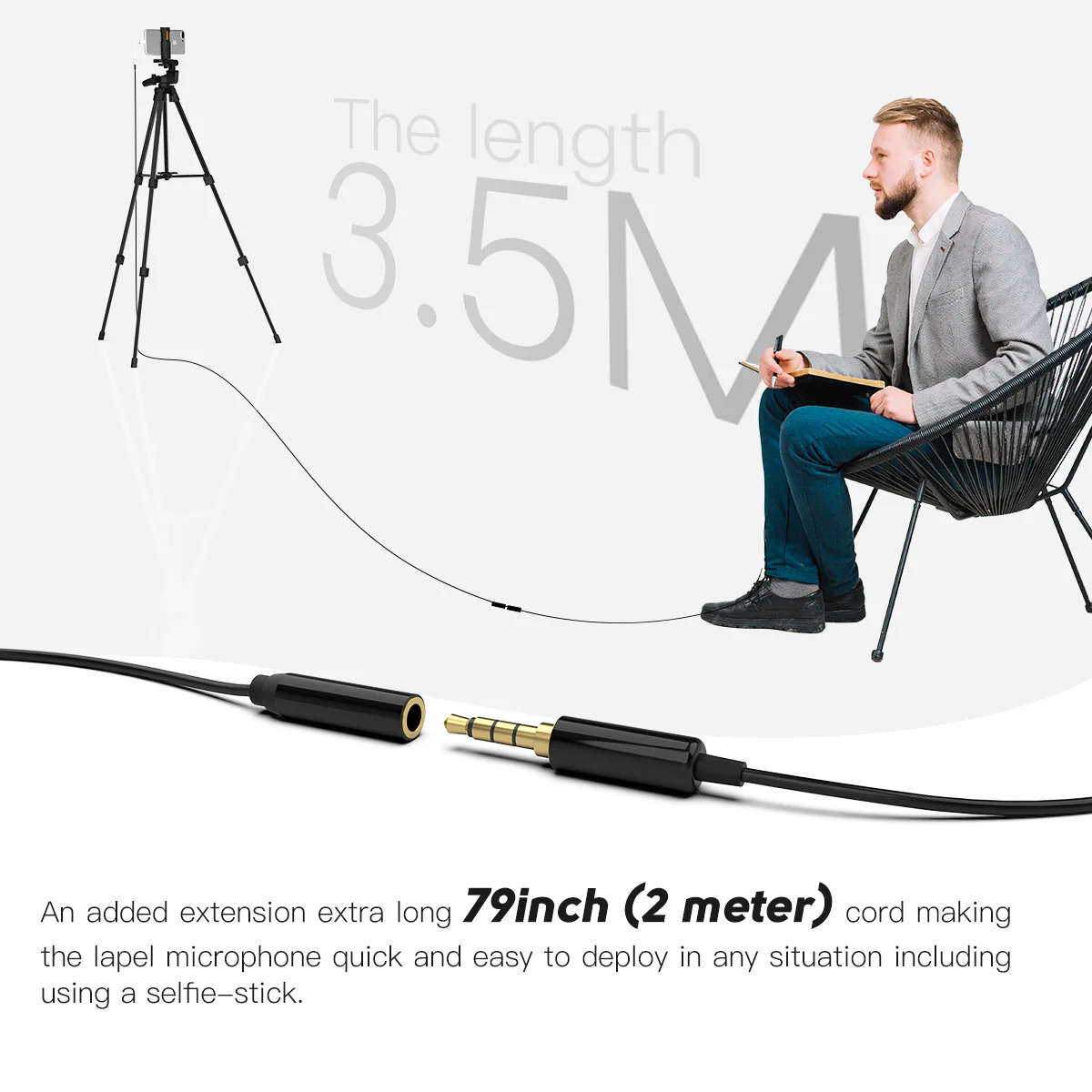 FIFINE C1 Lavalier Microphone with Extension Cable & Y-splitter - Image 4