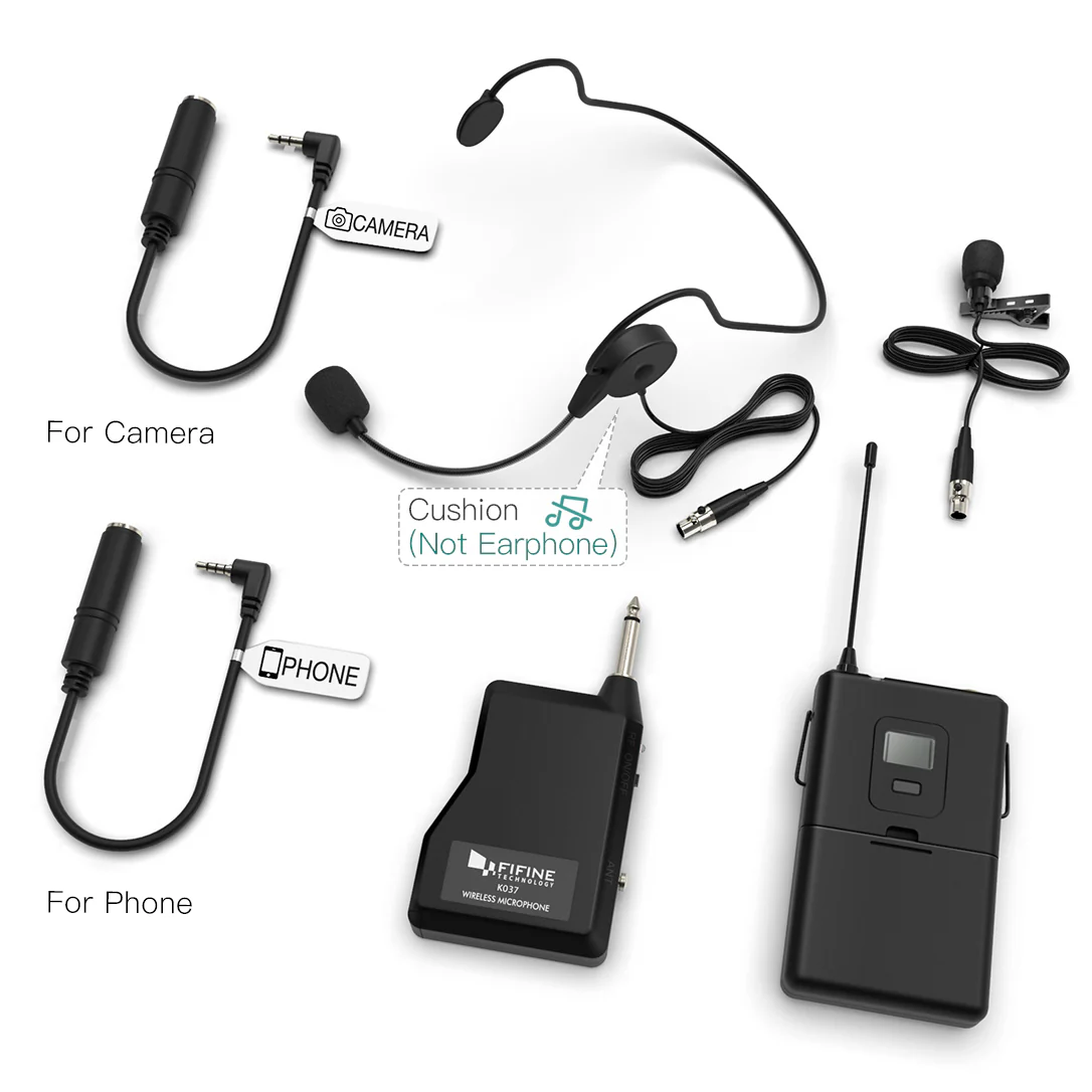 FIFINE K037B Wireless System with Lapel Mic and Headset - Image 3