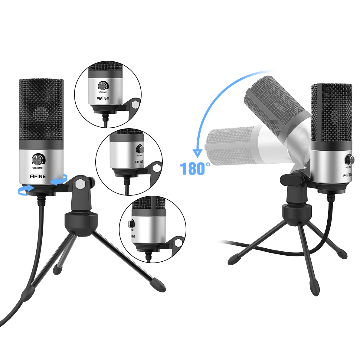 FIFINE K669B USB Condenser Microphone with Tripod Stand - Image 8