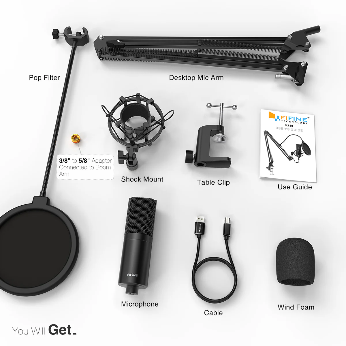 FIFINE K780A Studio USB Mic Kit with Arm Stand - Image 3