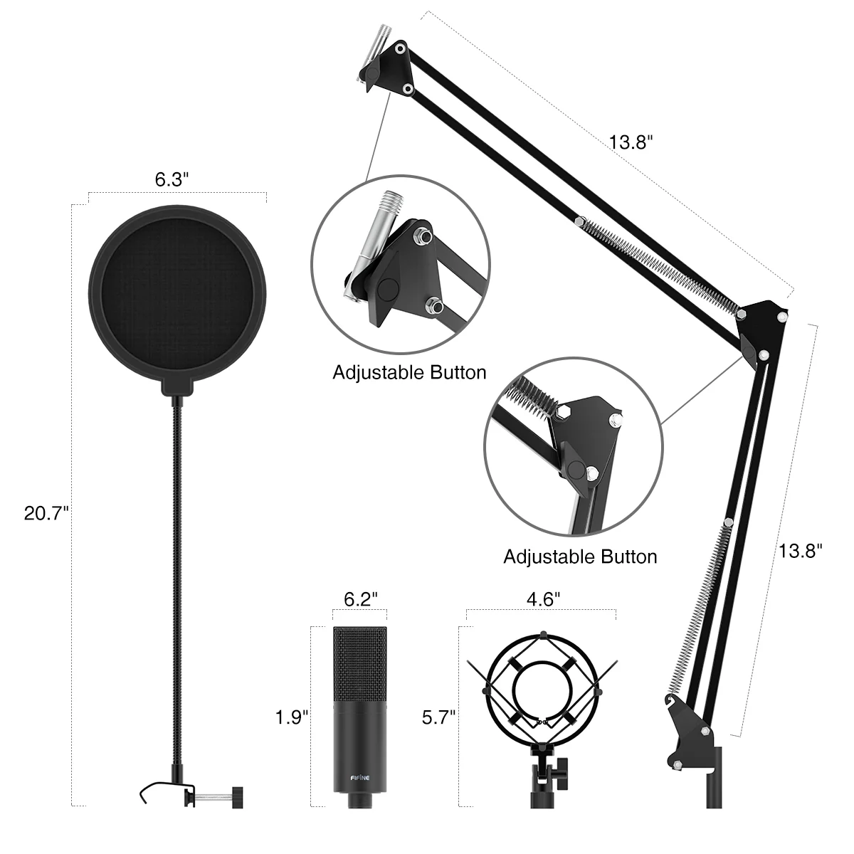 FIFINE K780A Studio USB Mic Kit with Arm Stand - Image 4