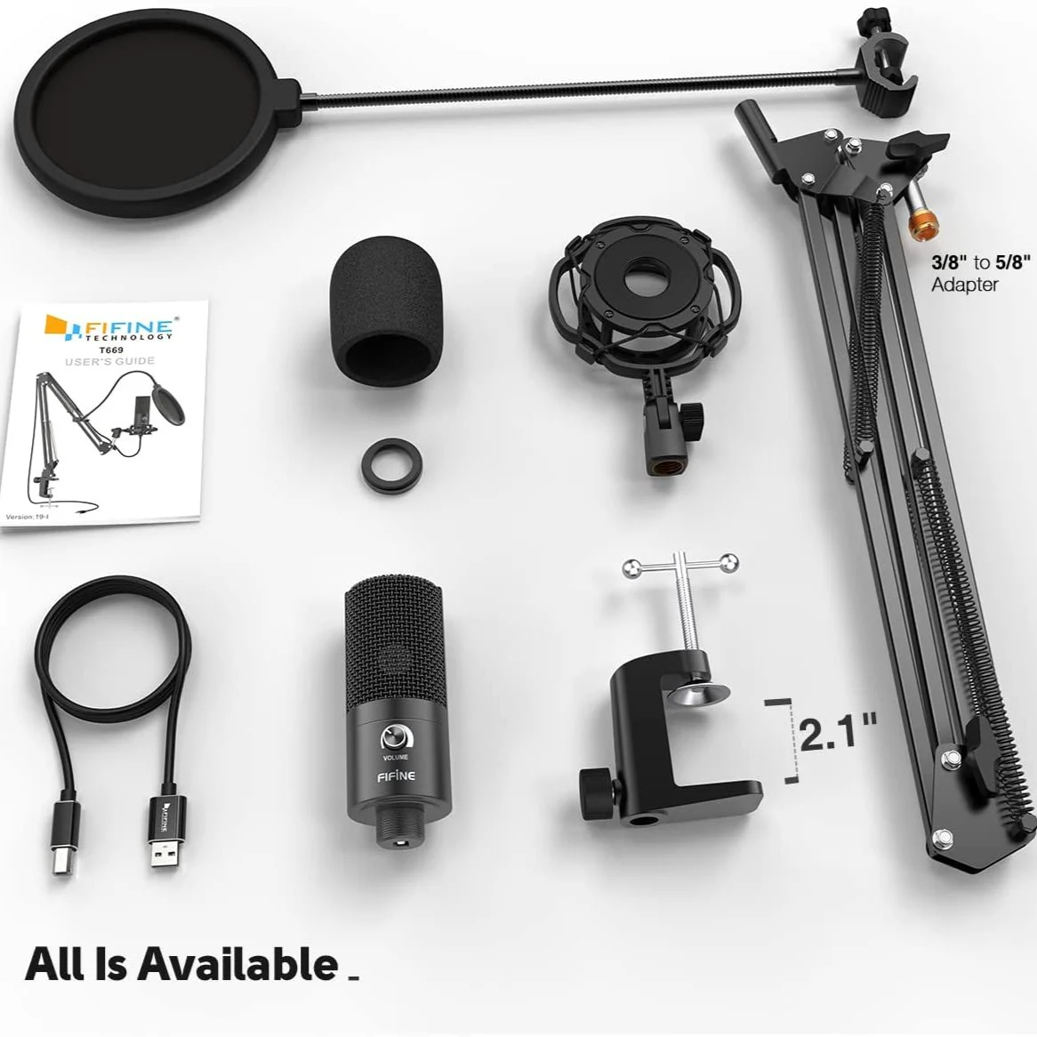 FIFINE T669 USB Condenser Microphone Kit with Boom Arm Stand - Image 3