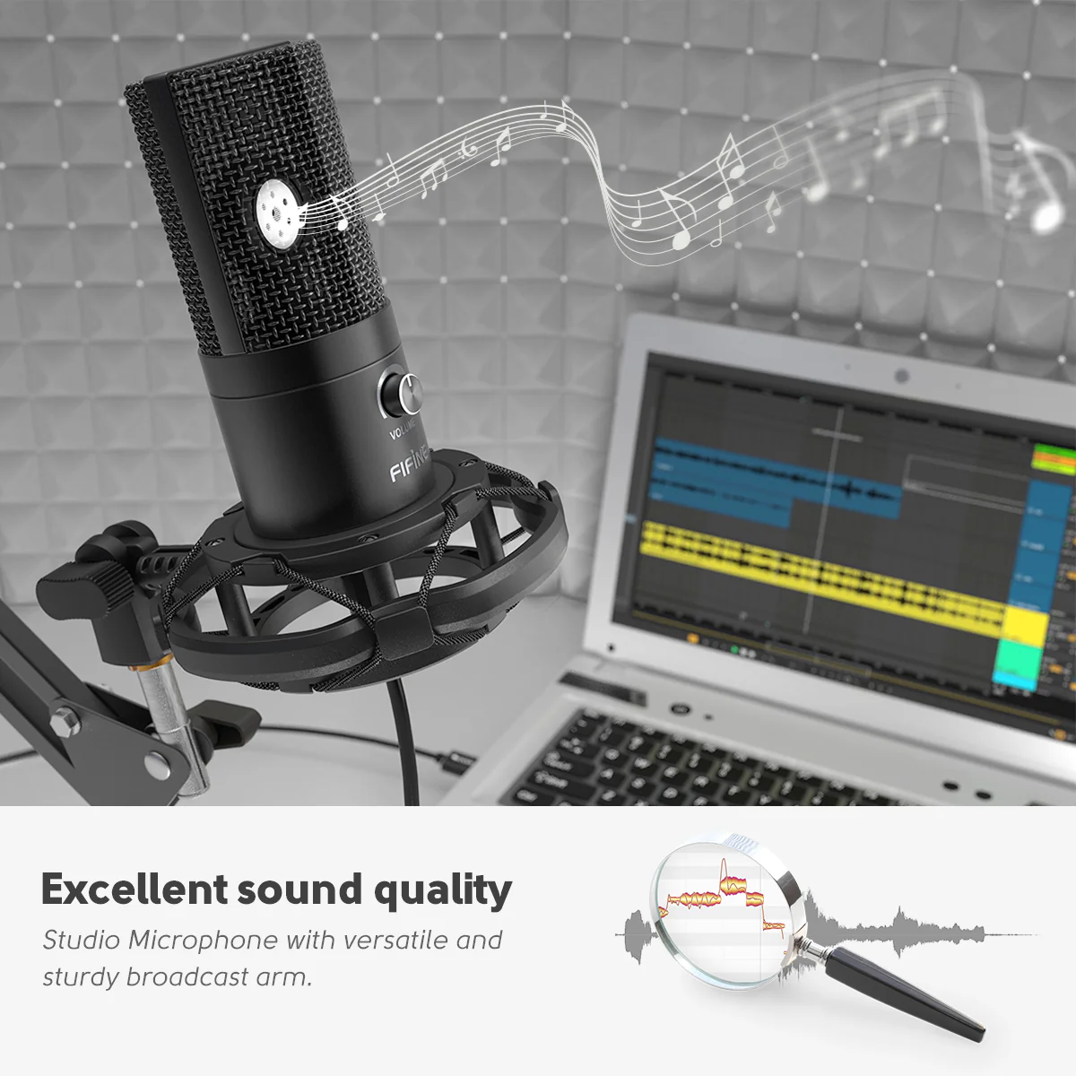 FIFINE T669 USB Condenser Microphone Kit with Boom Arm Stand - Image 4