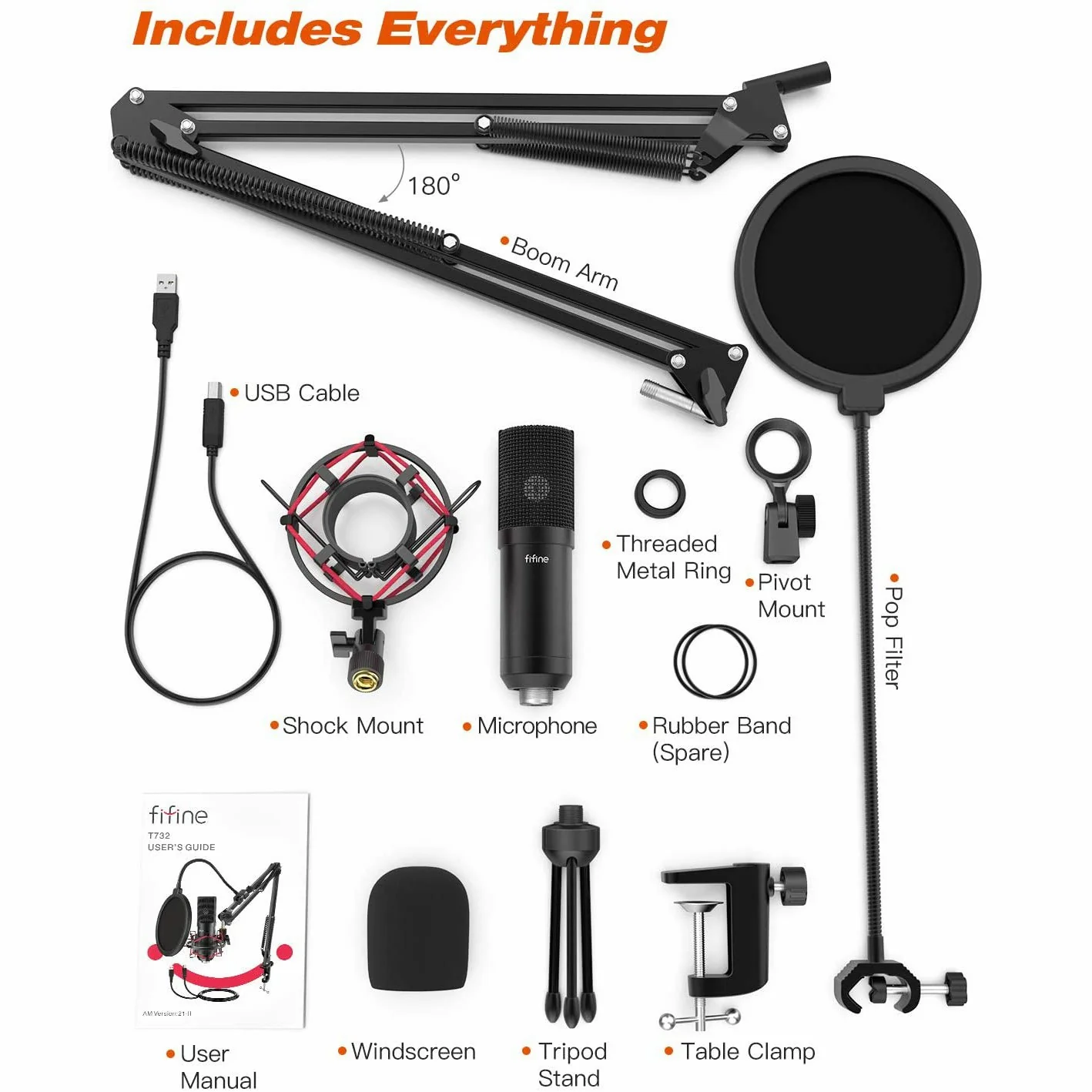 FIFINE T732 USB Condenser Microphone Kit with Boom Arm Stand - Image 3
